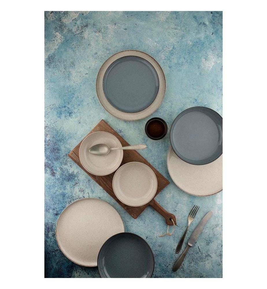 Service de Table 16 Pièces en Porcelaine - Crème et Bleu