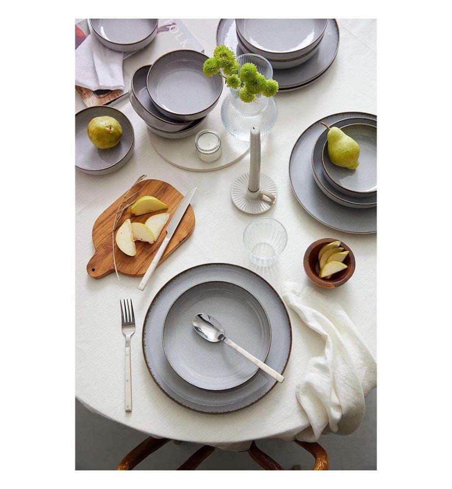 Service de Table 18 Pièces en Porcelaine - Gris