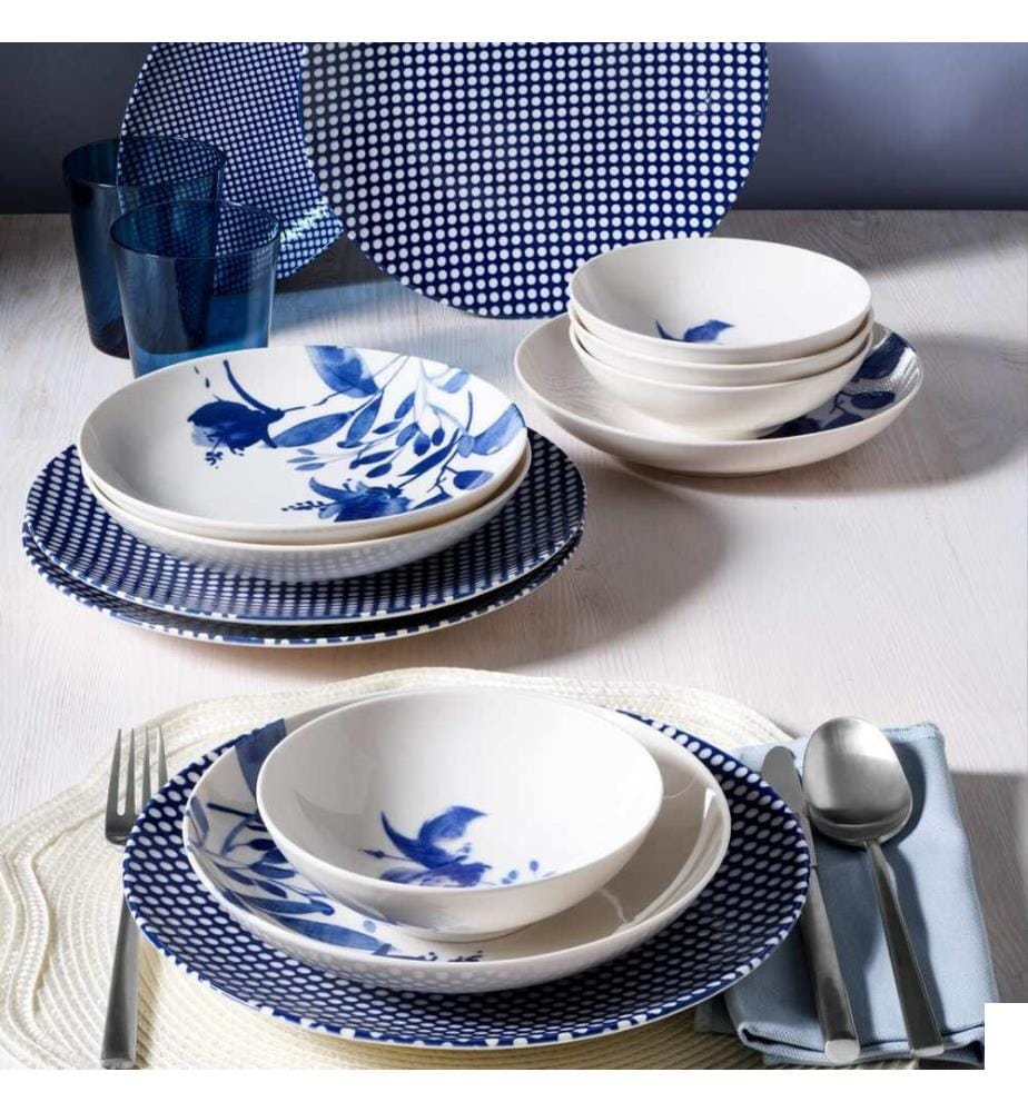 Service de Table 14 Pièces en Porcelaine - Bleu et Blanc