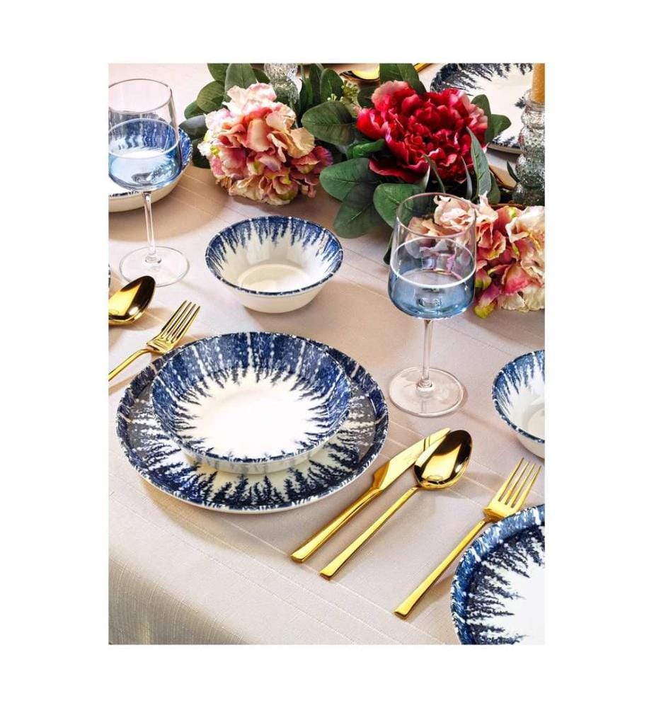 Service de Table 12 Pièces en Porcelaine - Bleu et Blanc
