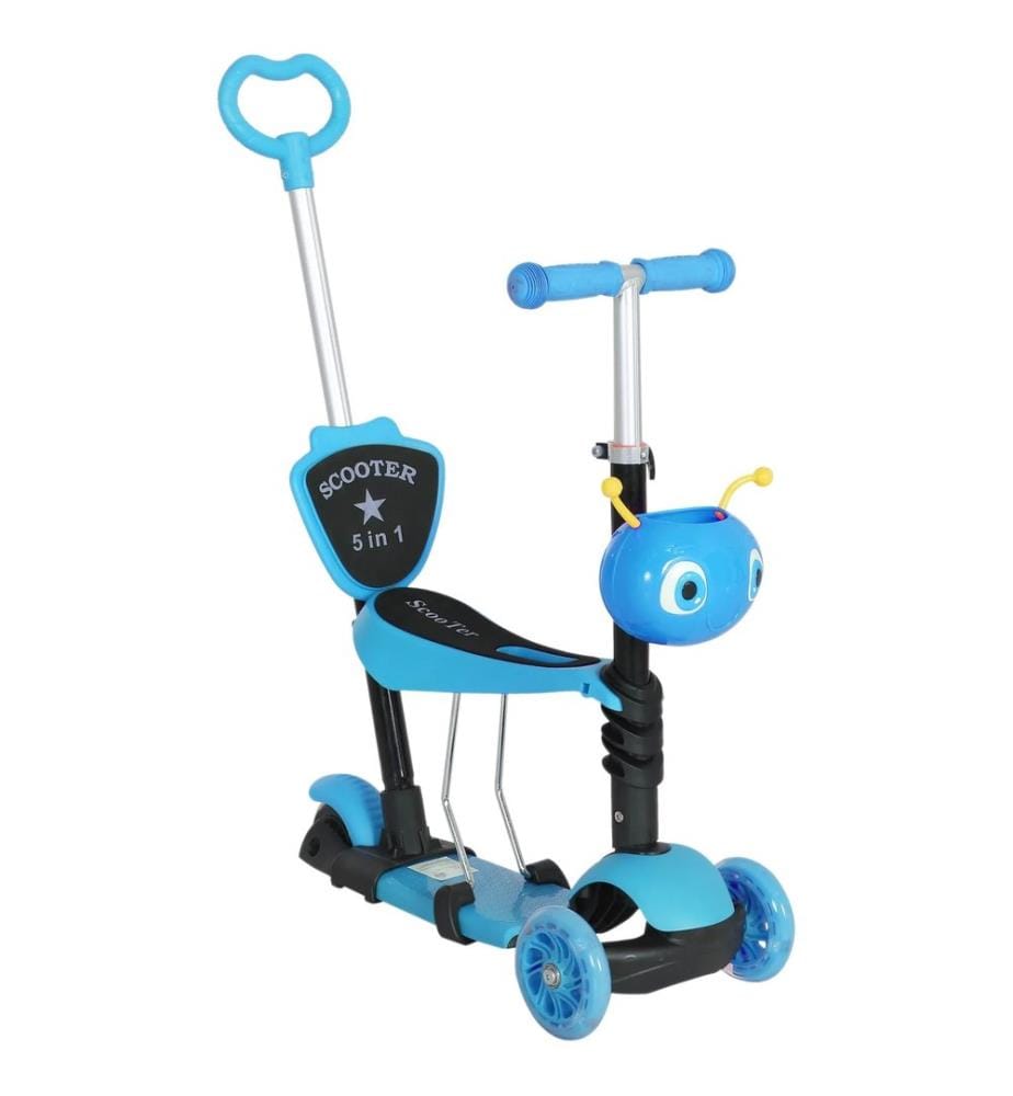 Trottinette 3 en 1 : planche à roulettes, trottinette et voiture pour enfants, bleue