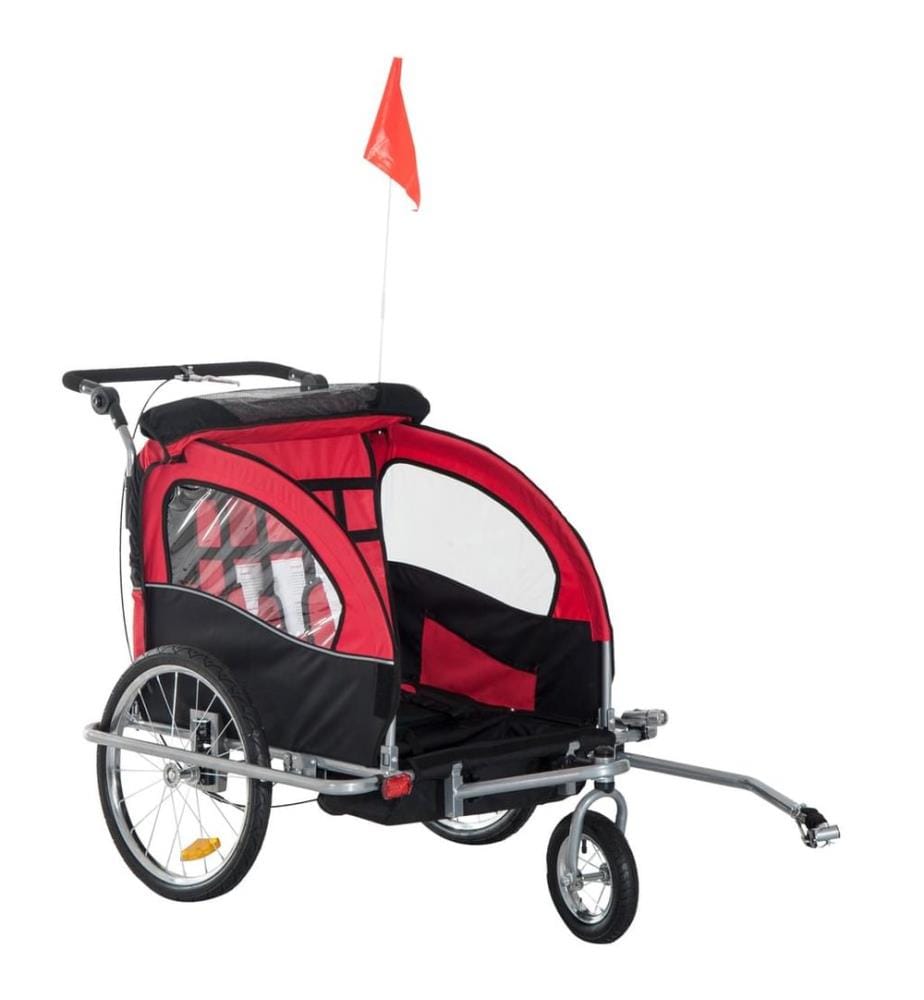 Remorque pour enfants 2 en 1, remorque de vélo, poussette de jogging, remorque pour vélo d'enfant, rouge et noir