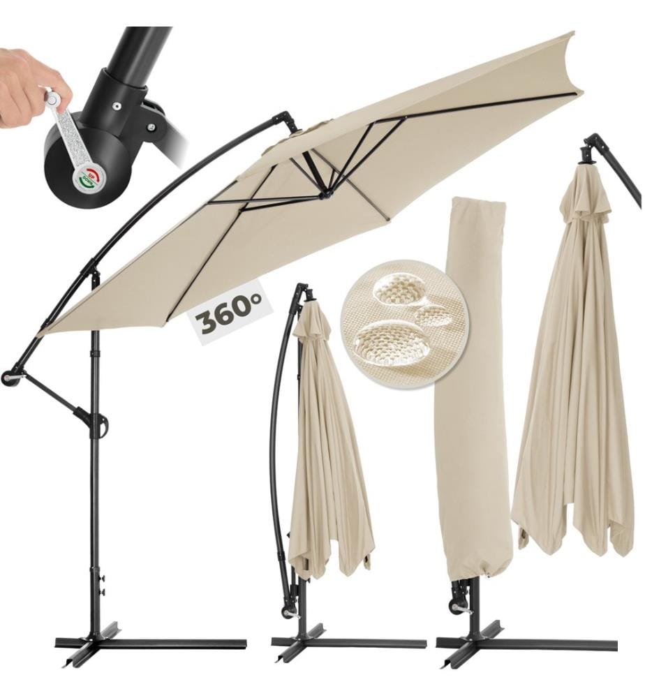Parasol 350 cm avec housse de protection - beige