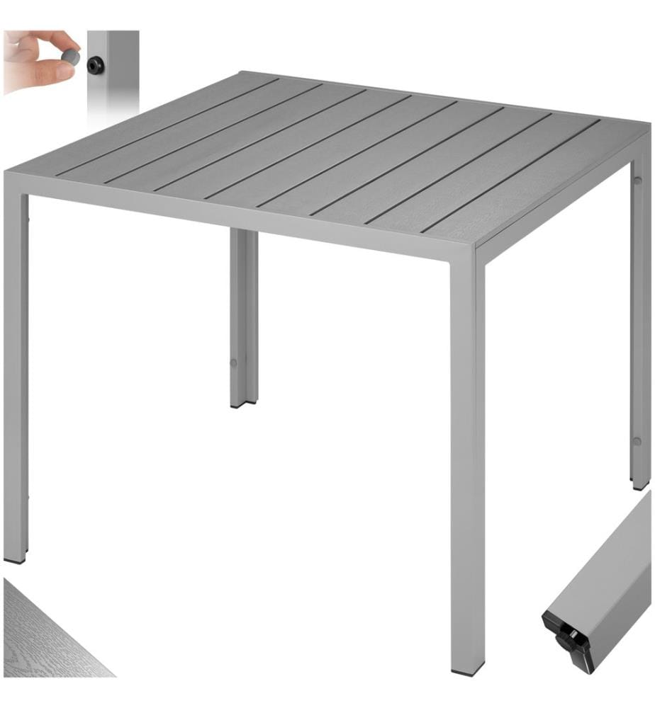 Table de jardin en aluminium Maren avec pieds réglables en hauteur, 90 x 90 x 74,5 cm - argent