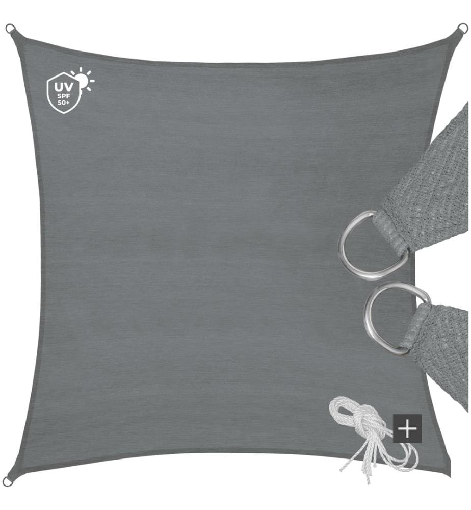 Voile d'ombrage carrée, gris - 3,6 x 3,6 m