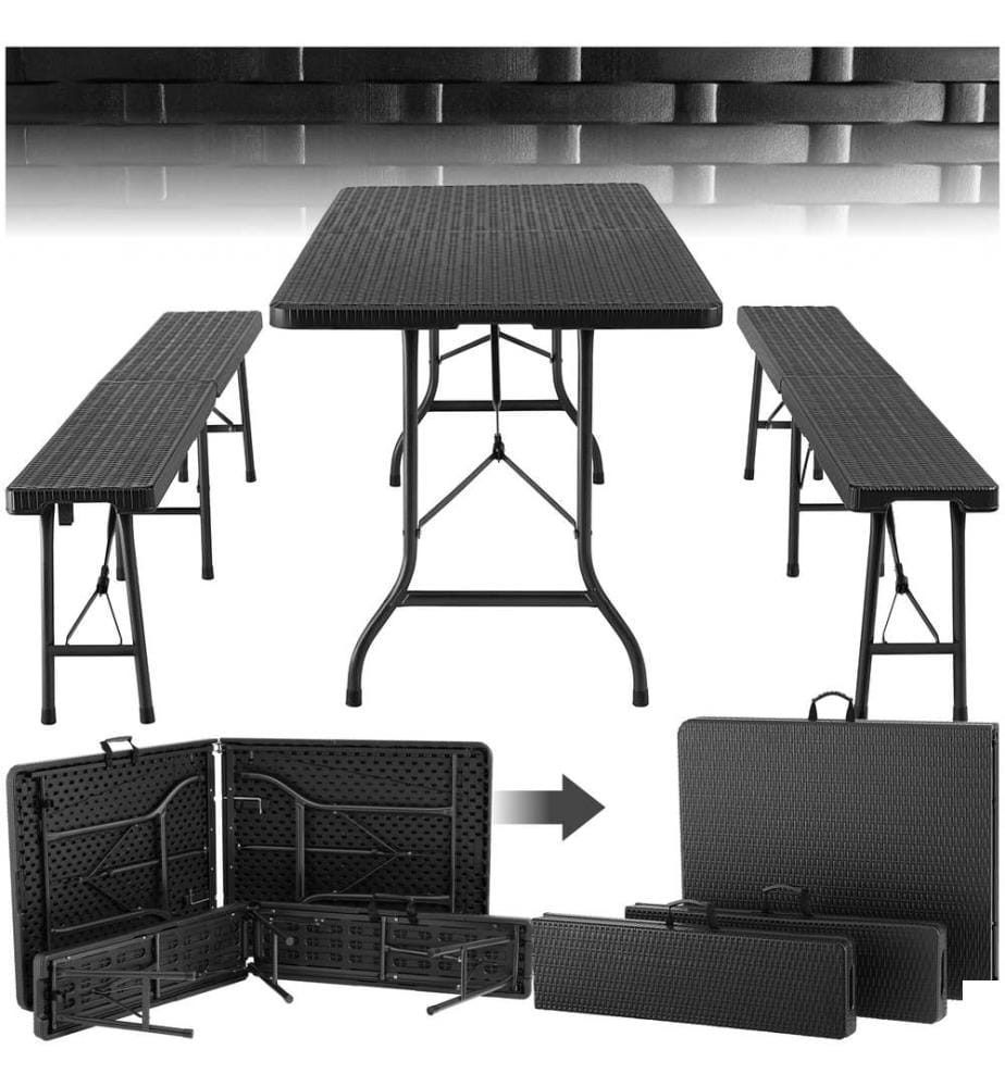 Ensemble de table de camping Vani pliable en rotin - noir-aspect rotin