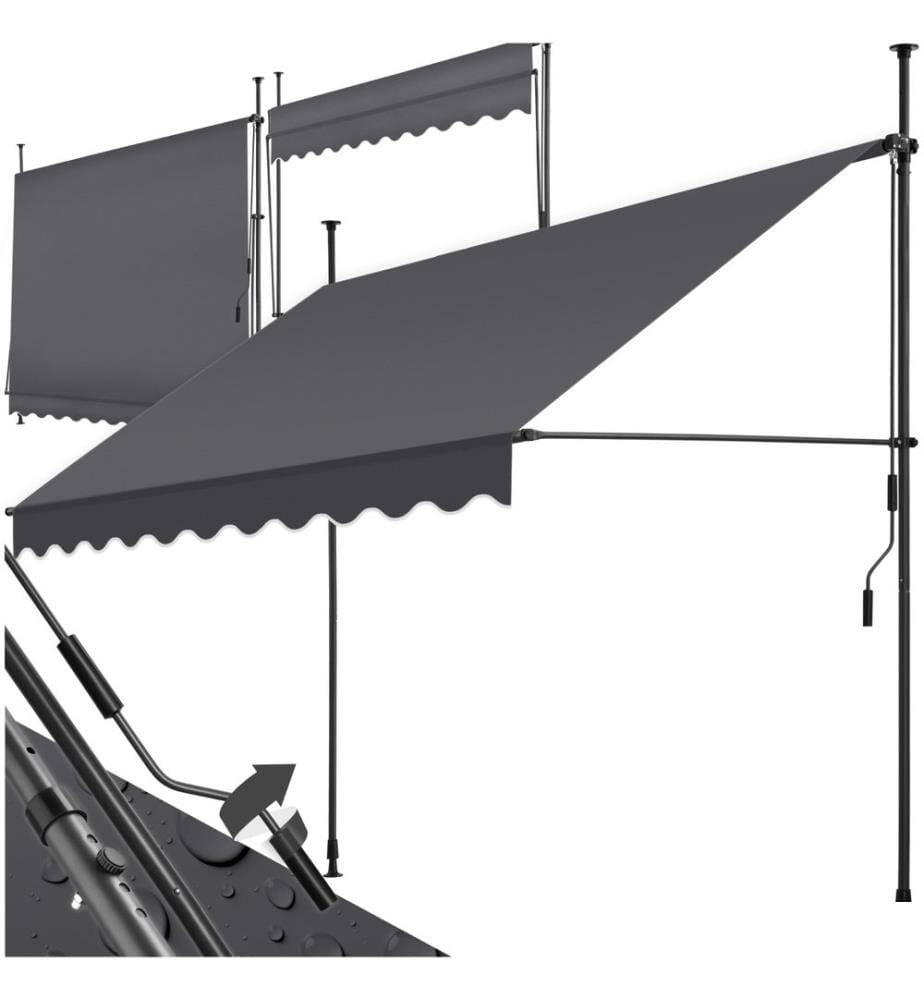 Store à pince sans perçage avec manivelle, réglable en hauteur - 250 x 180 cm, noirgris