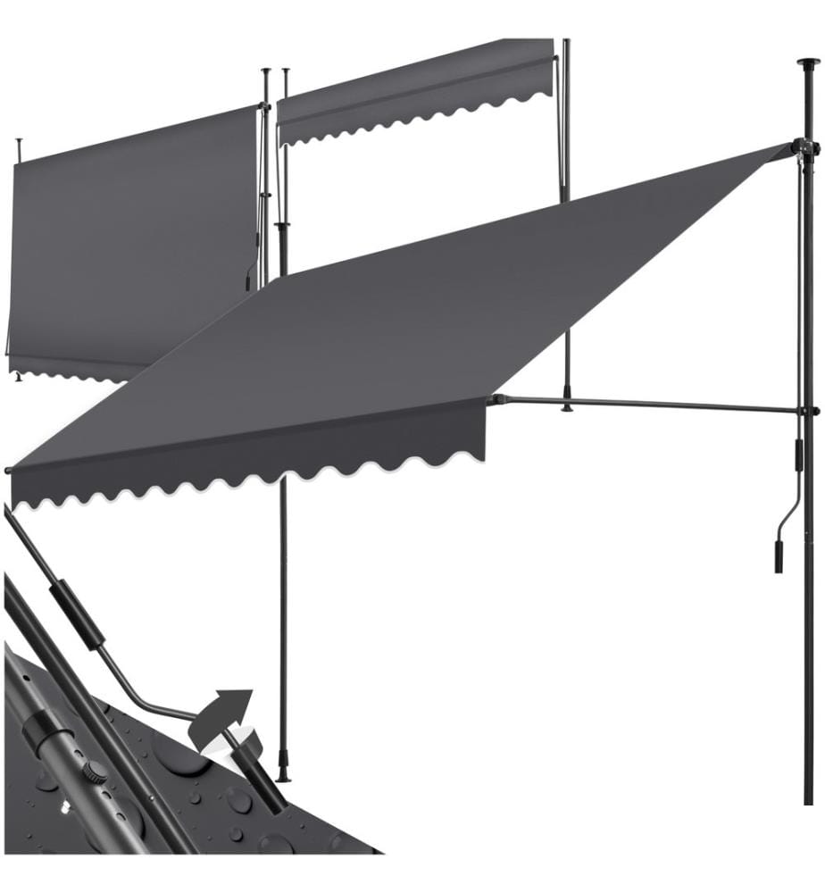 Store à pince sans perçage avec manivelle, réglable en hauteur - 300 x 180 cm, noirgris