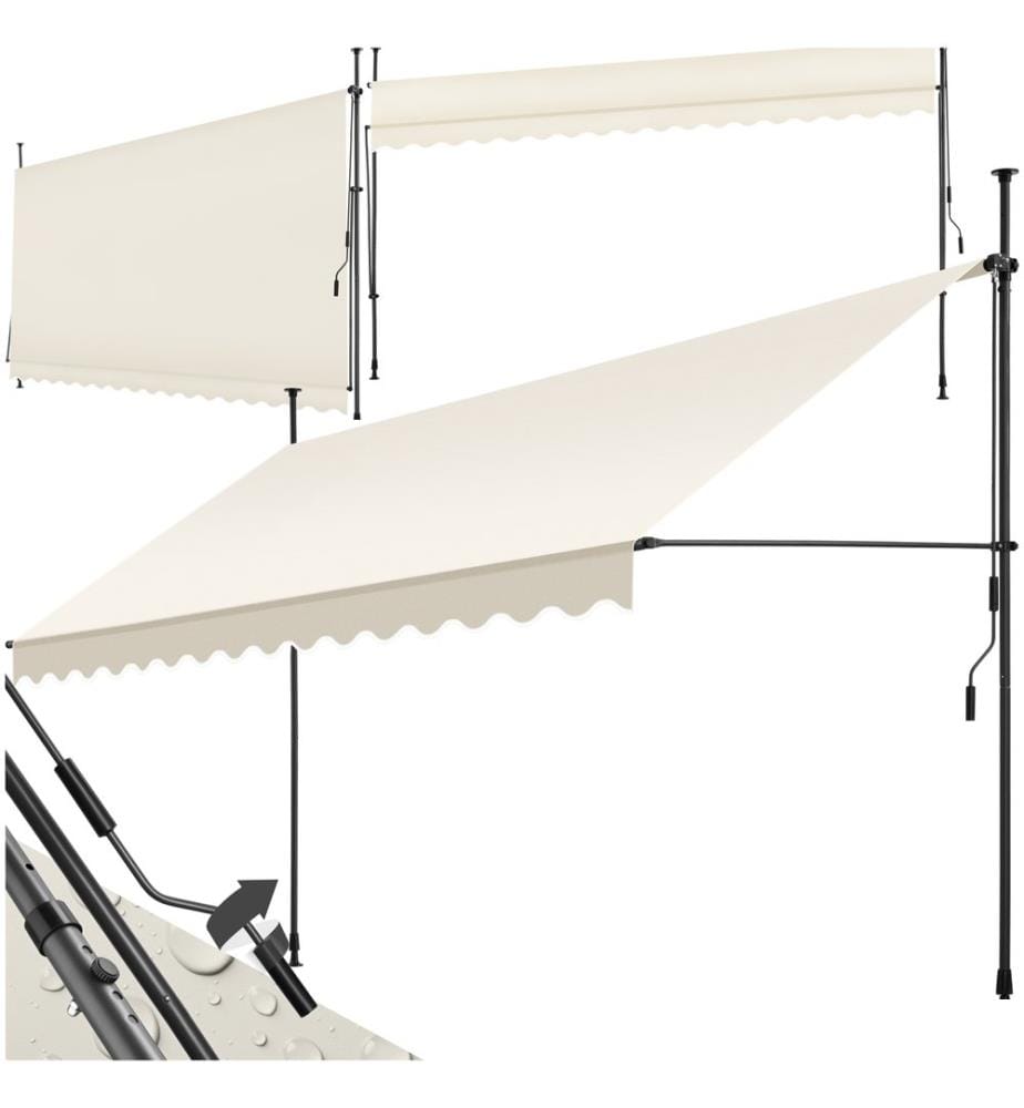 Store à pince sans perçage avec manivelle, réglable en hauteur - 400 x 180 cm, beige