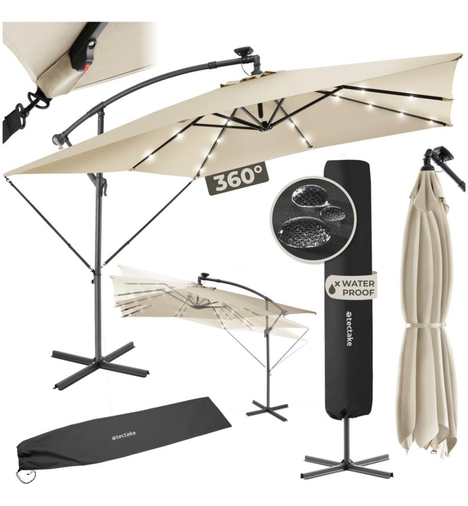 Parasol à LED solaire Sunna avec manivelle 2,5 x 2,5 m - beige