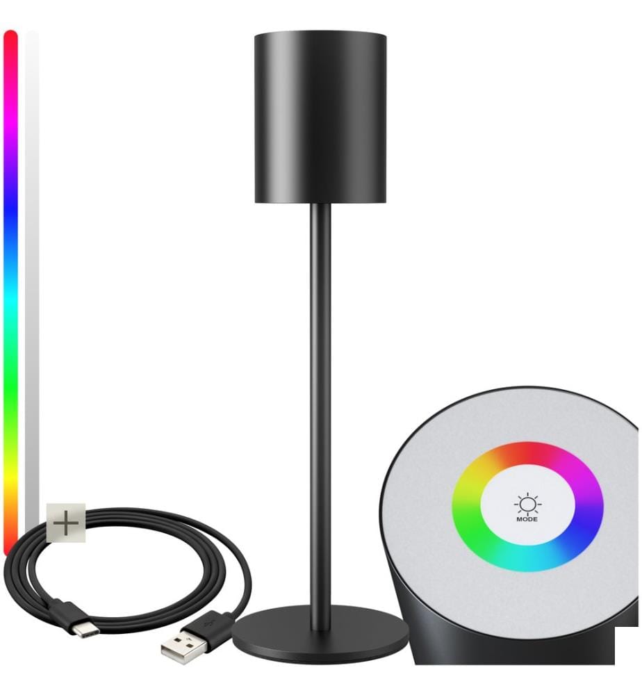 Lampe de table LED moderne CORLY 7 couleurs de lumière, dimmable - noir