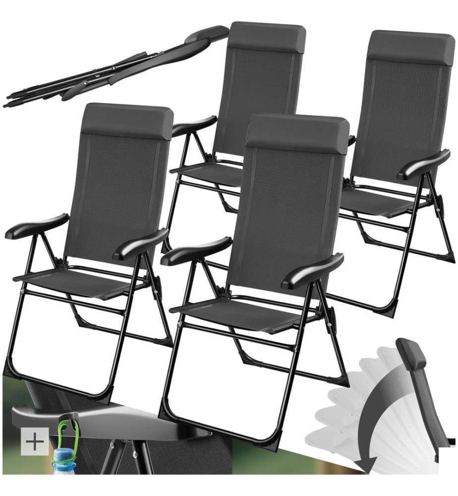 Chaise de camping pliable MÜRITZ en aluminium avec appui-tête - Lot de 4