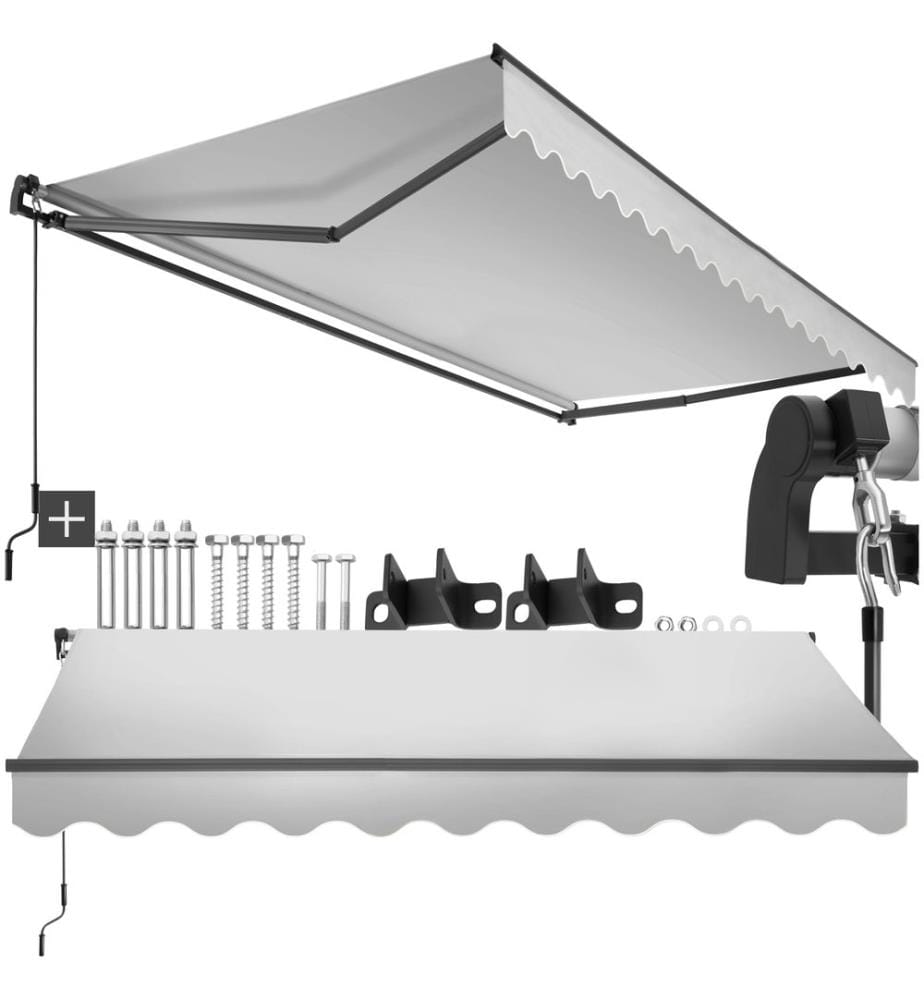 Store banne ORNELLA à bras articulé et support mural - 300 x 250 cm, gris clair