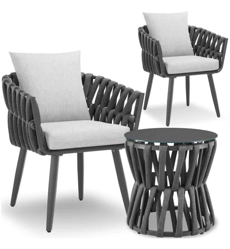 Ensemble Lugano au design tressé, structure en aluminium, pieds vissés - Lot de 2