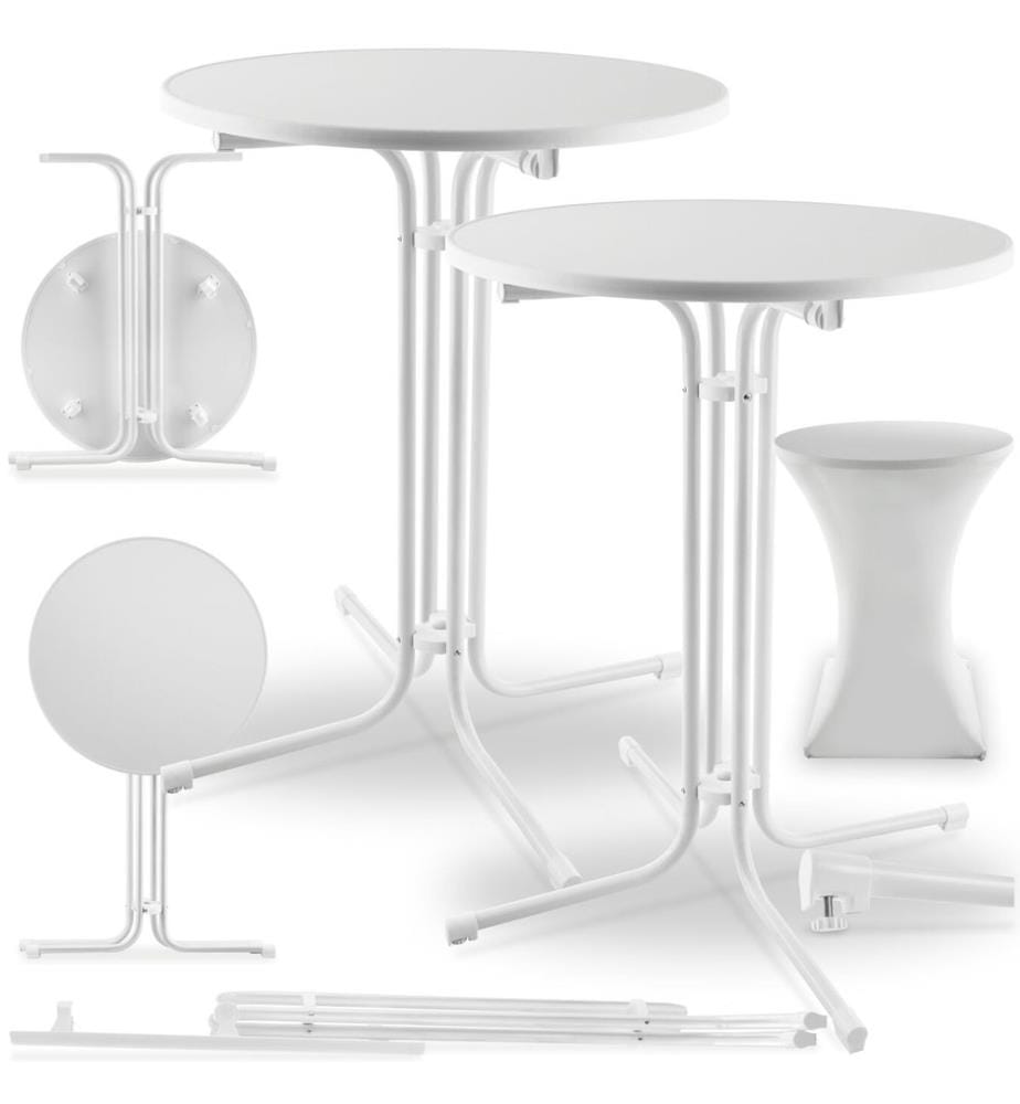Table haute EREN pliable avec housse 90x110 cm - blanc, Lot de 2