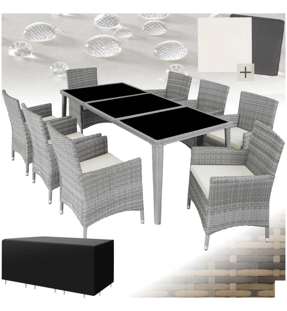 Salon de jardin Menorca 8 places avec 2 sets de housses housse de protection - gris clair