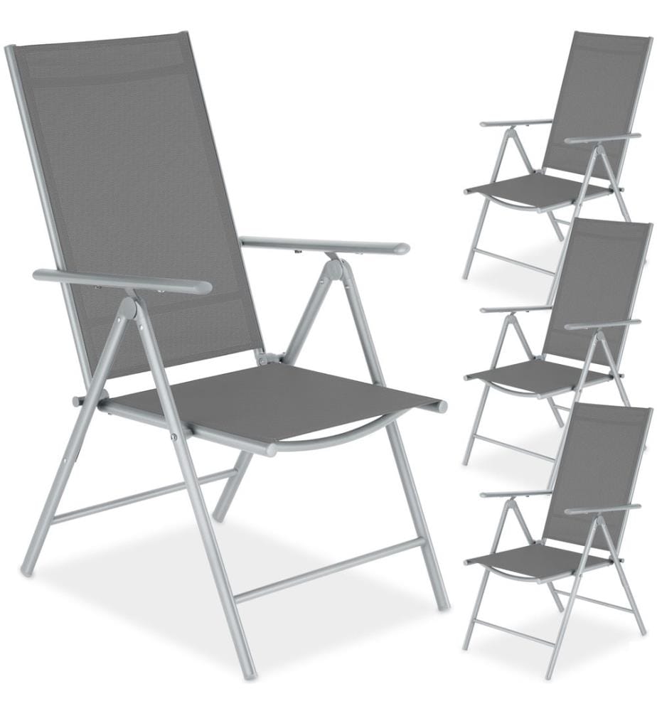 Chaises de jardin pliantes avec dossier réglable, en tissu maillé - argent, Lot de 4