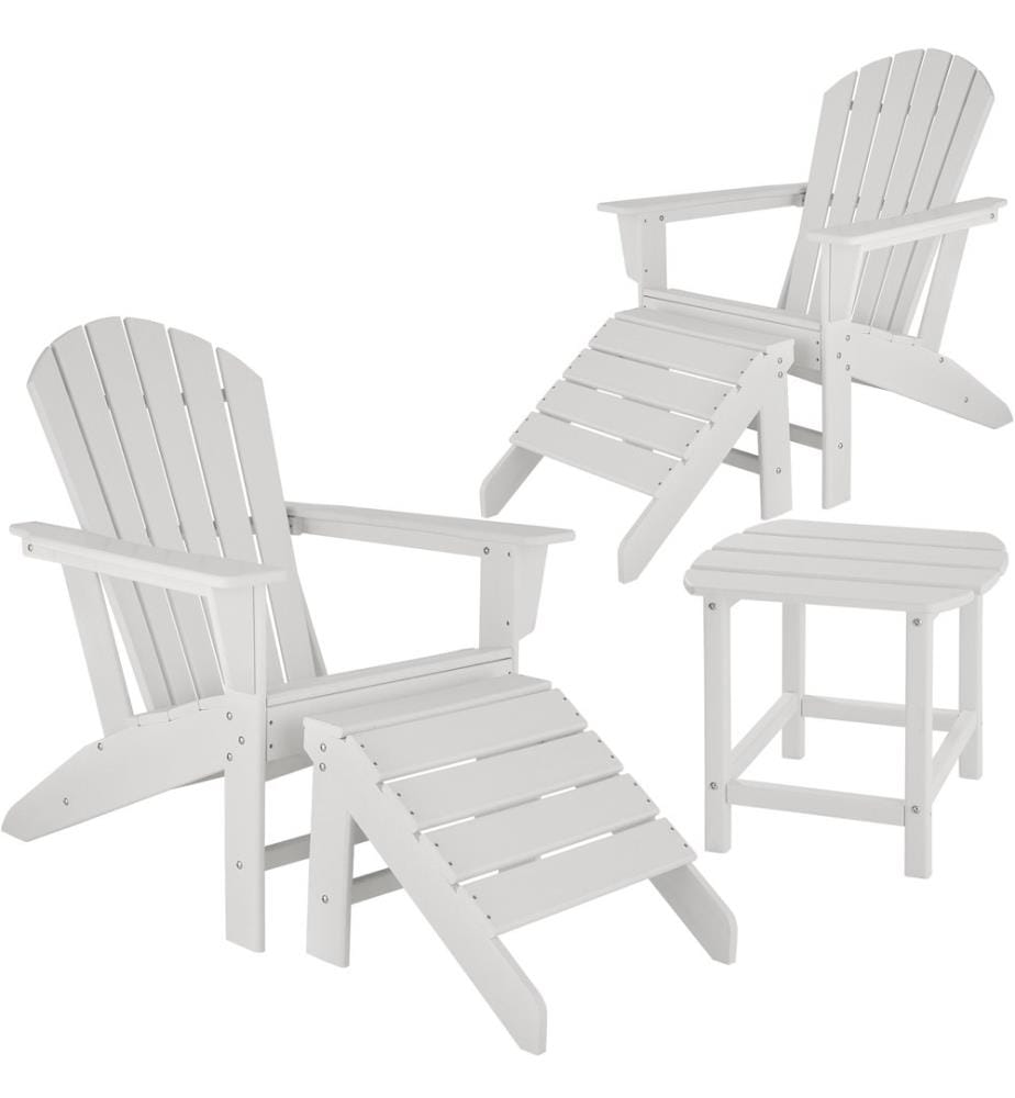Lot de 2 chaises de jardin avec 2 repose-pieds et table - blancblanc