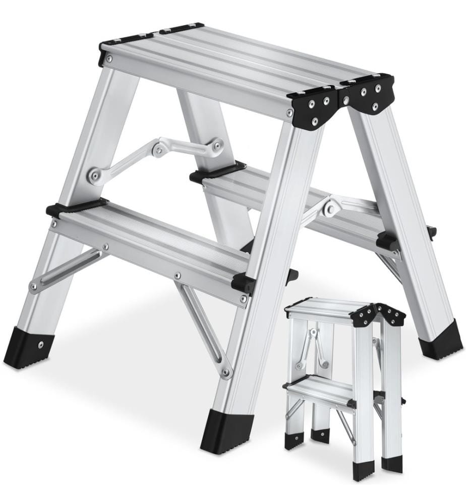 Escabeau double face en aluminium, pliable, antidérapant - 2 x 2 étages