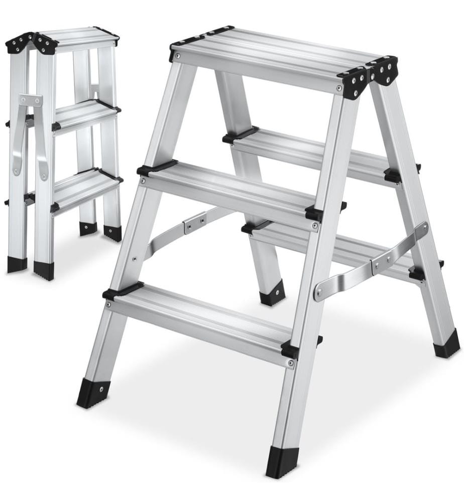 Escabeau double face en aluminium, pliable, antidérapant - 2 x 3 étages