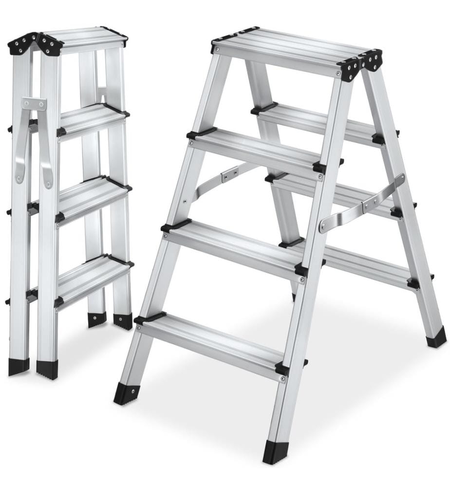 Escabeau double face en aluminium, pliable, antidérapant - 2 x 4 étages