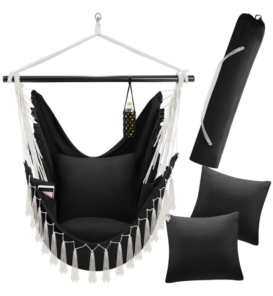 Fauteuil suspendu Malika, style boho, capacité de charge 150 kg - noir