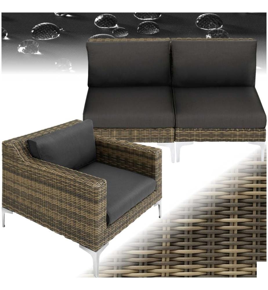 Ensemble modulaire en rotin Villanova Aluminium, lot de 3 canapés 2 places - gris anthracite chiné
