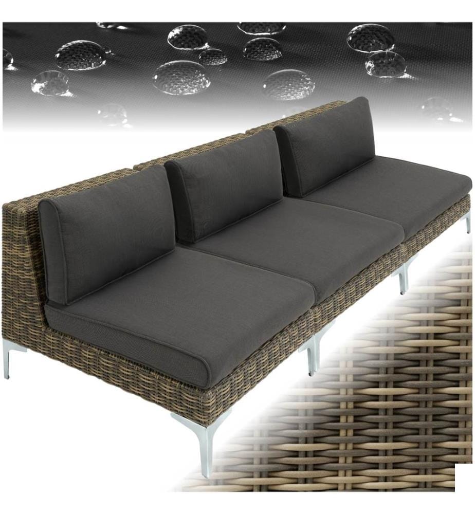 Ensemble modulaire en rotin Villanova Aluminium, lot de 4 canapés 3 places - gris anthracite chiné