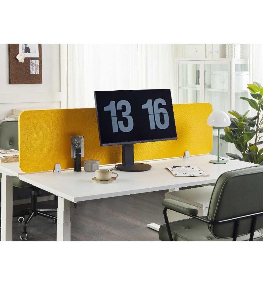 Séparateur Cloison Acoustique de Bureau et Table Jaune en Polyester et Matière Synthétique 130 x 40 cm Idéal pour le Open Space