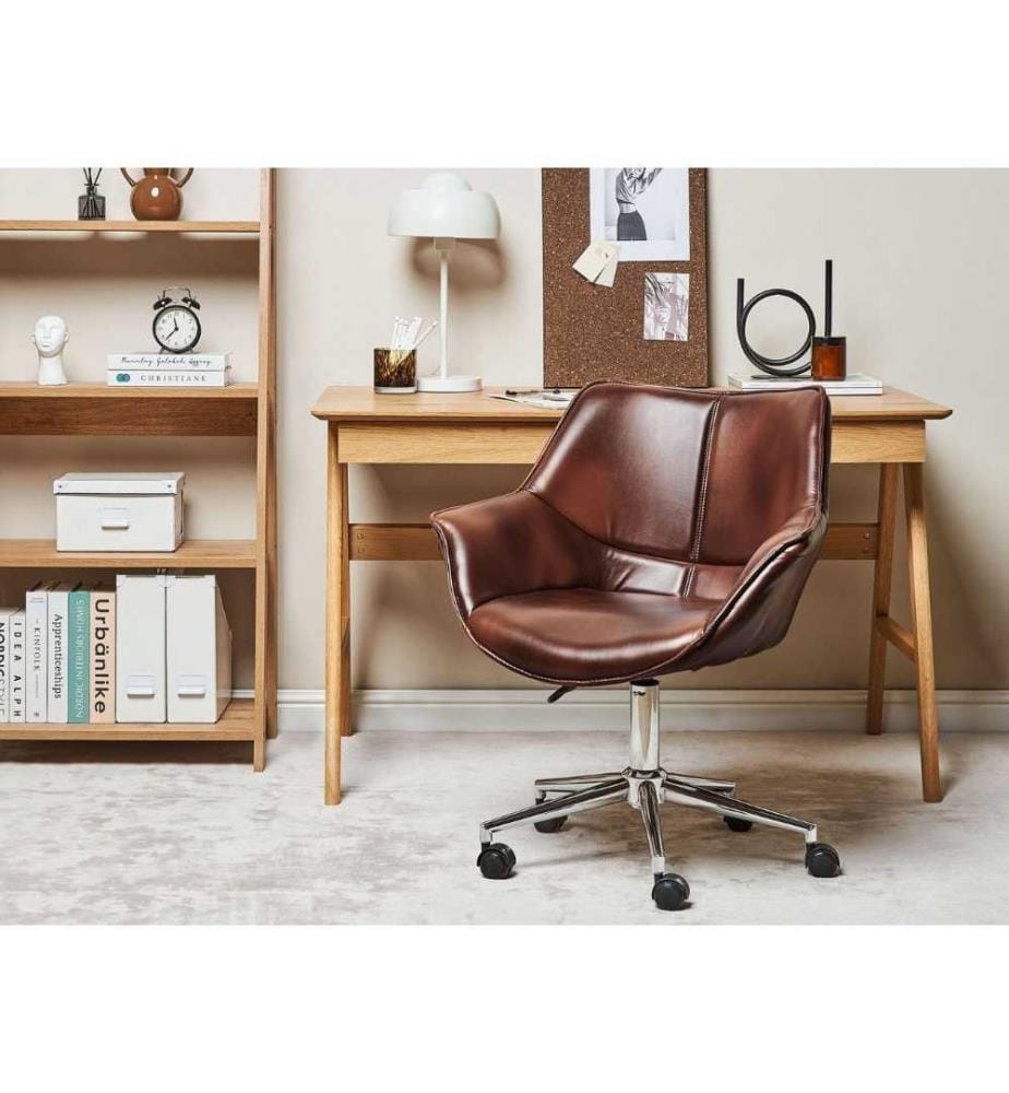 Chaise de Bureau Marron en Cuir PU Hauteur Réglable Pivotante Chaise pour Espace de Travail Elégant