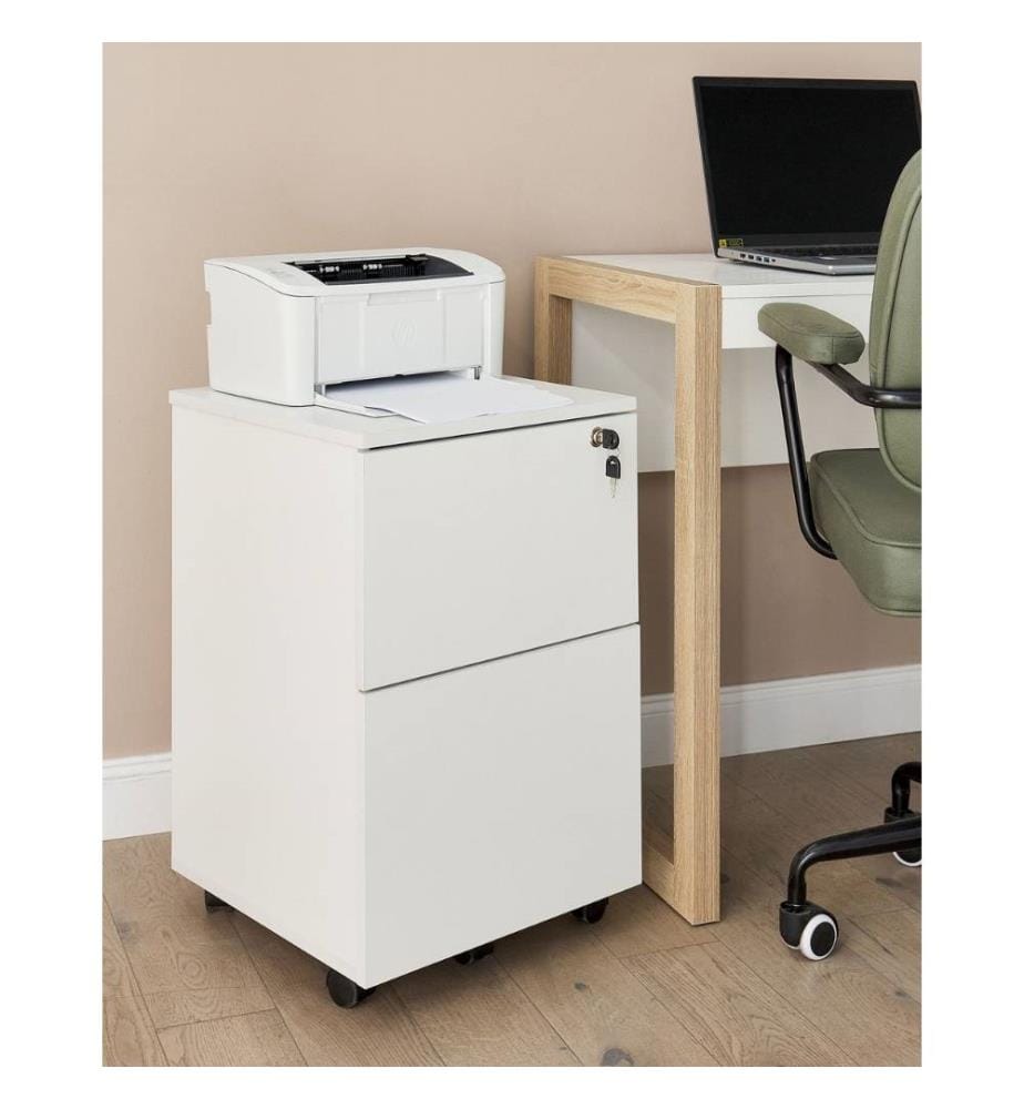 Armoire à dossiers Blanc 2 tiroirs Verrouillable avec clé Armoire de bureau pour Homeoffice Bureau Salon