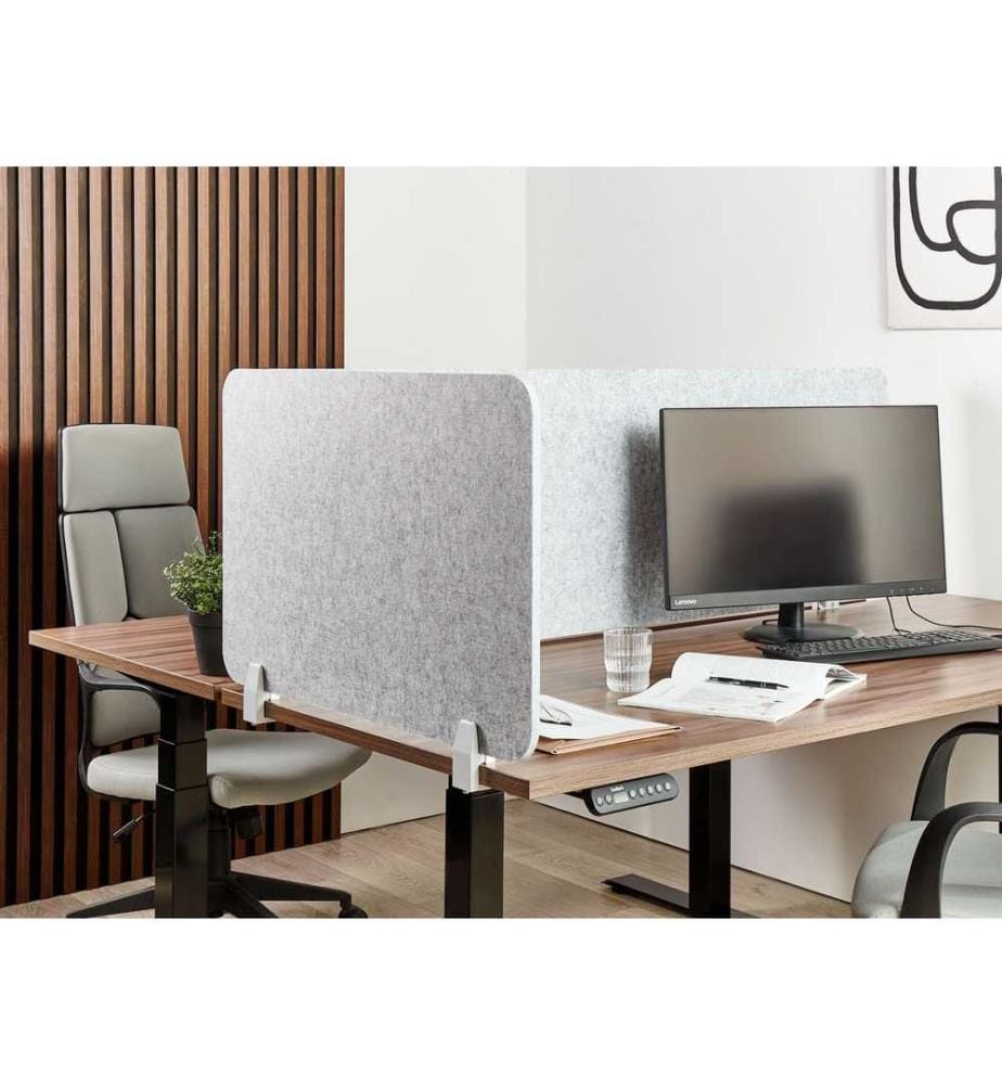 Séparateur de Bureau Gris Foncé en Polyester et Synthétique 80 x 50 cm avec Pinces Écran Cloison Acoustique et Visuel pour Open Space