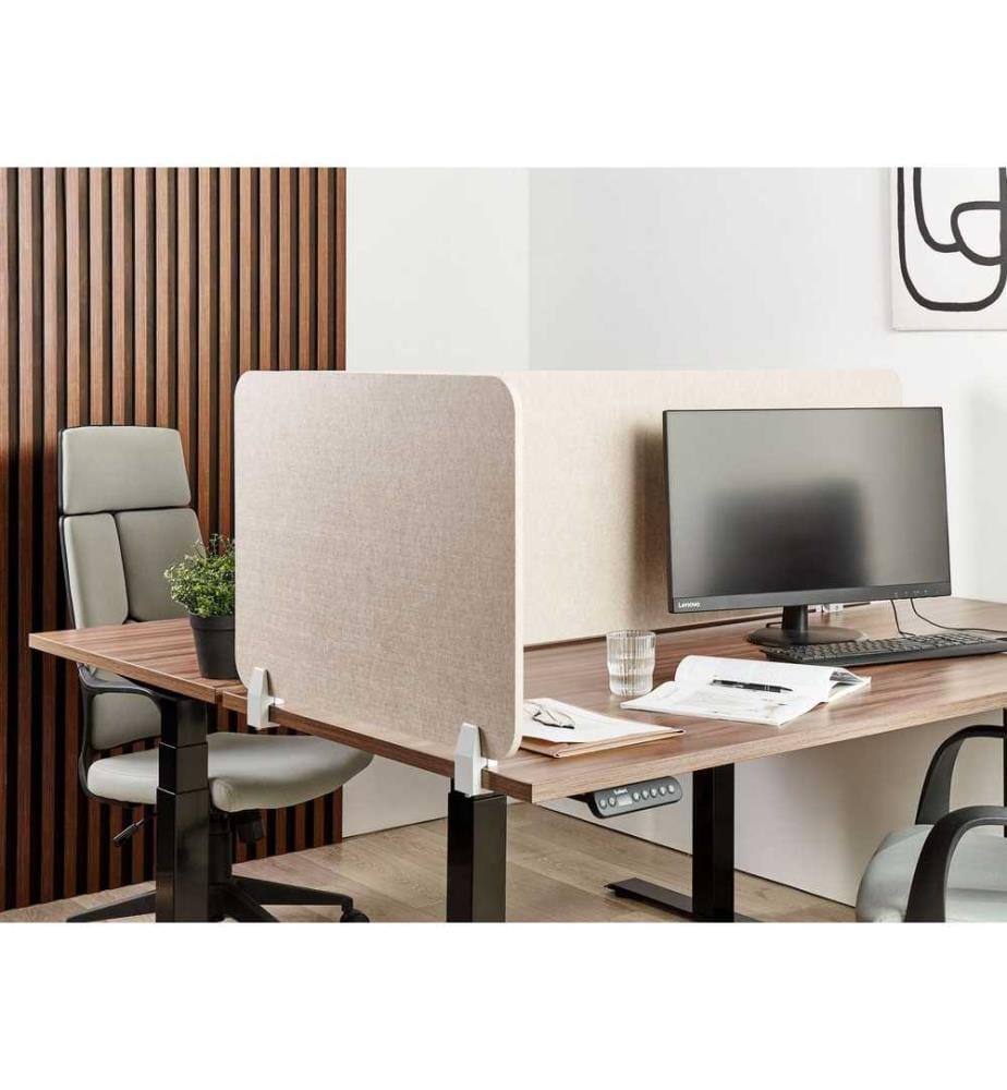 Séparateur de Bureau Beige en Polyester et Synthétique 72 x 50 cm avec Pinces Écran Cloison Acoustique et Visuel pour Open Space