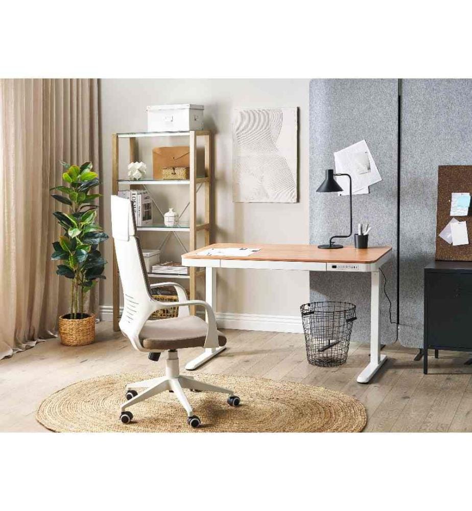 Bureau réglable en hauteur électriquement KENLY Marron/blanc 120 cm 60 cm avec port USB