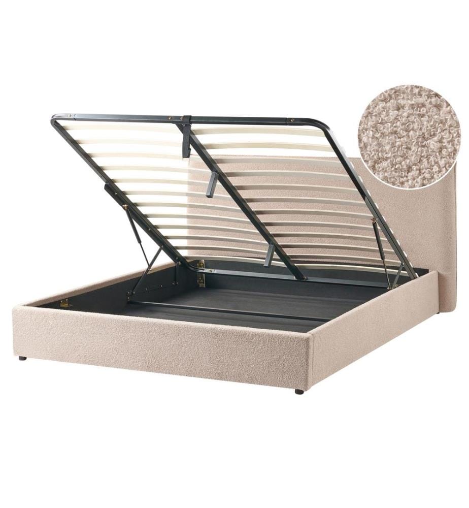 Lit ottoman Bouclé LAVAUR 160 x 200 cm Taupe