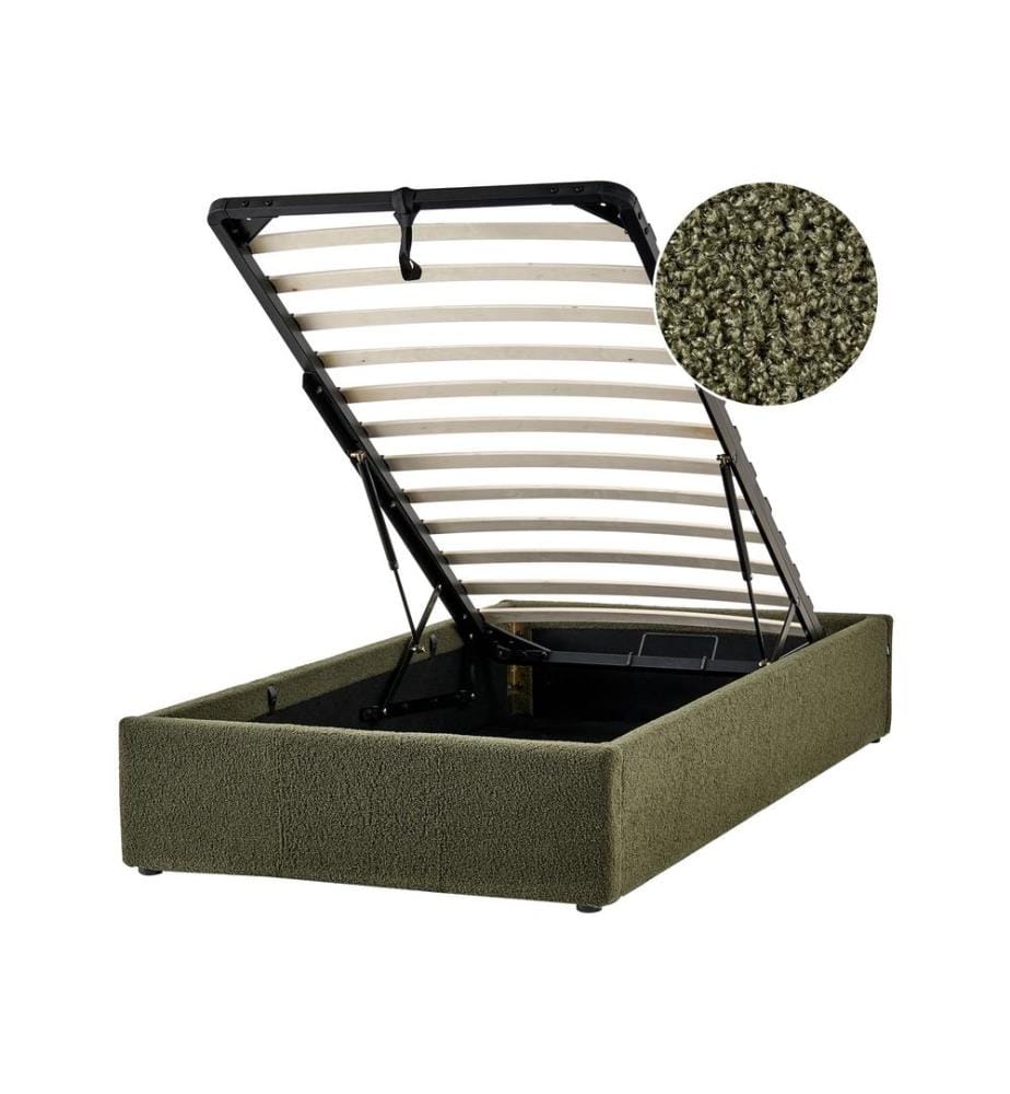 Lit ottoman sans tête de lit Bouclé DINAN 90 x 200 cm Vert foncé