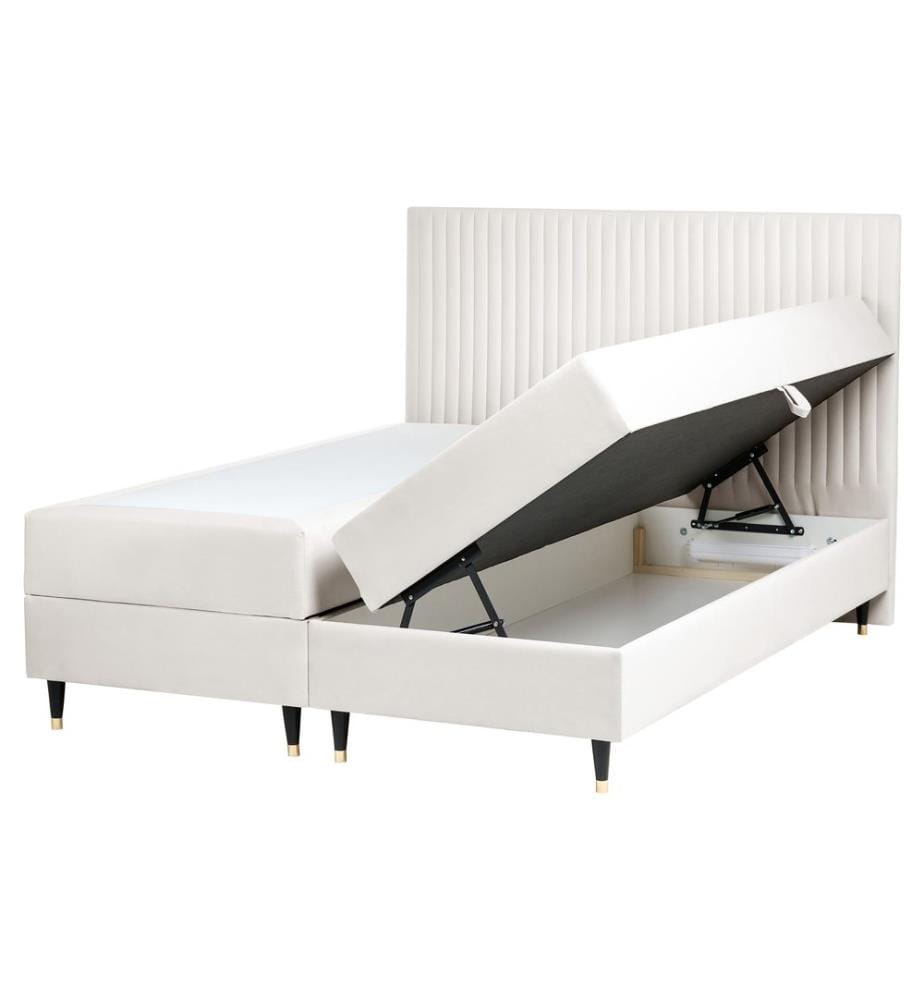 Lit boxspring avec rangement Velours DAME 160 x 200 cm Blanc cassé
