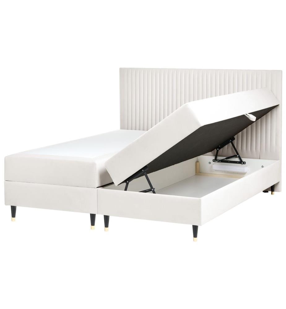 Lit boxspring avec rangement Velours DAME 180 x 200 cm Blanc cassé