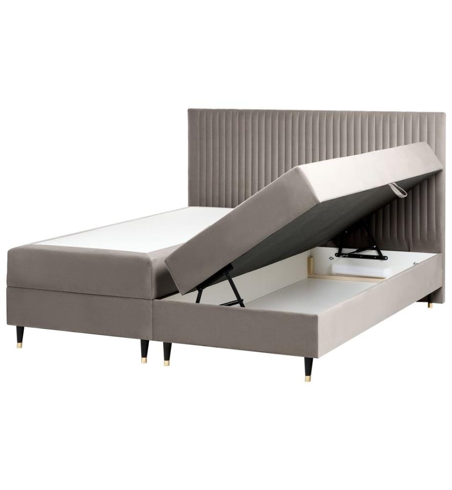 Lit boxspring avec rangement Velours DAME 180 x 200 cm Taupe