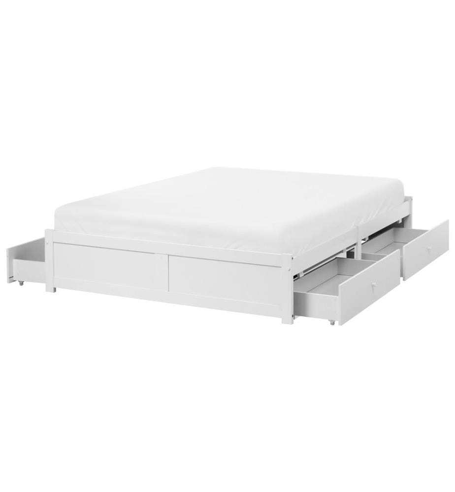 Lit avec tiroirs de rangement sans tête de lit BRUX 140 x 200 cm Blanc
