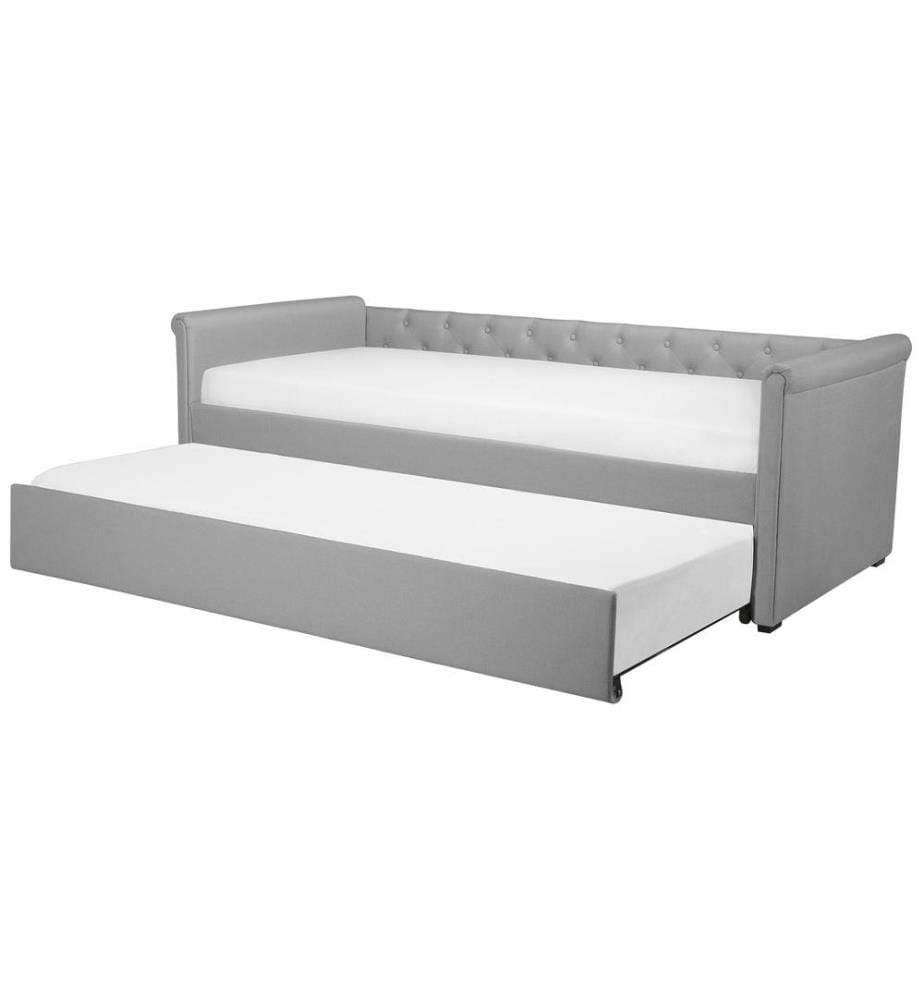 Lit gigogne Tissu LIBOURNE 90 x 200 cm Gris clair