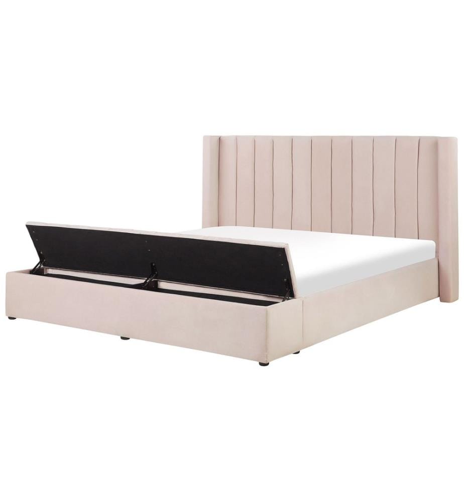 Lit avec banc de rangement Velours NOYERS 180 x 200 cm Rose pastel