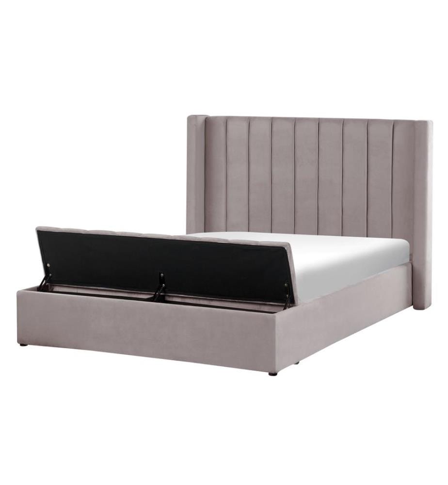 Lit avec banc de rangement Velours NOYERS 140 x 200 cm Gris