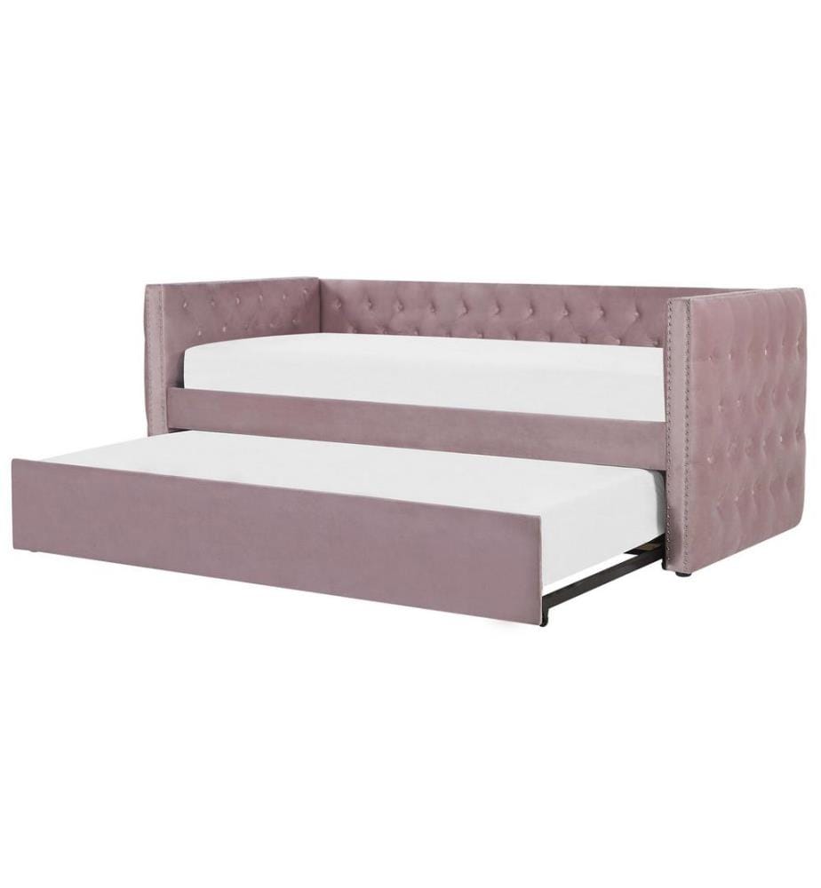 Lit gigogne Velours GASSIN 90 x 200 cm Rose