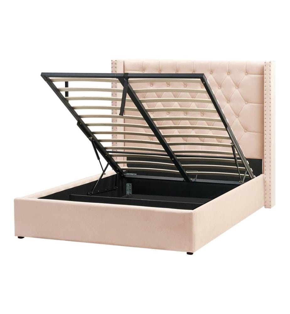 Lit ottoman Velours LUBBON 140 x 200 cm Beige