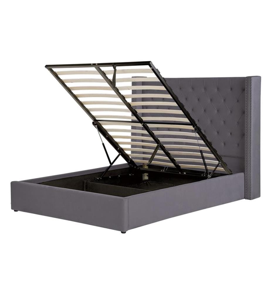 Lit ottoman Velours LUBBON 140 x 200 cm Gris