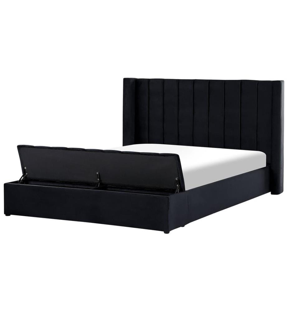 Lit avec banc de rangement Velours NOYERS 180 x 200 cm Noir