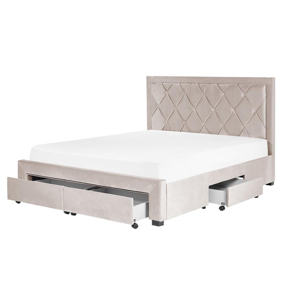 Lit avec tiroirs de rangement Velours LIEVIN 160 x 200 cm Beige