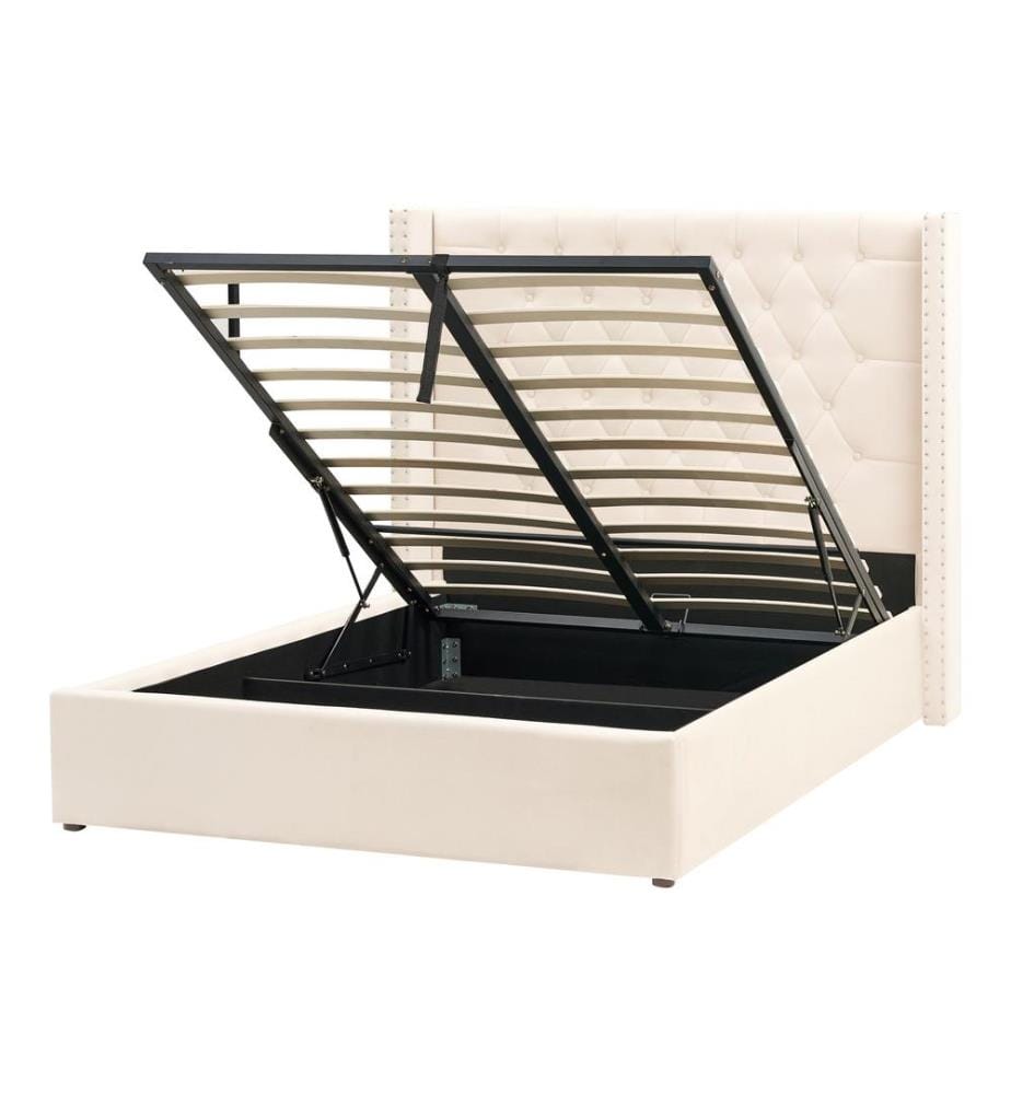 Lit ottoman Velours LUBBON 140 x 200 cm Blanc cassé