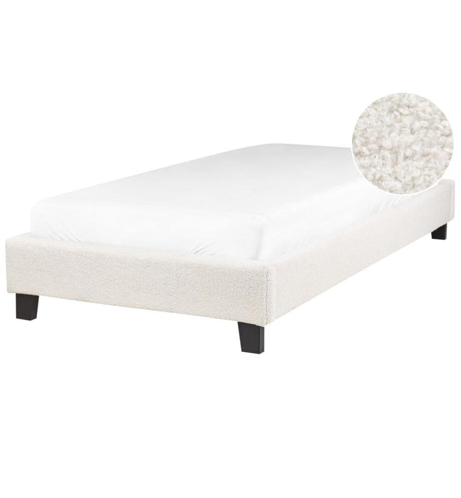 Lit sans tête de lit Bouclé ROANNE 90 x 200 cm Beige clair